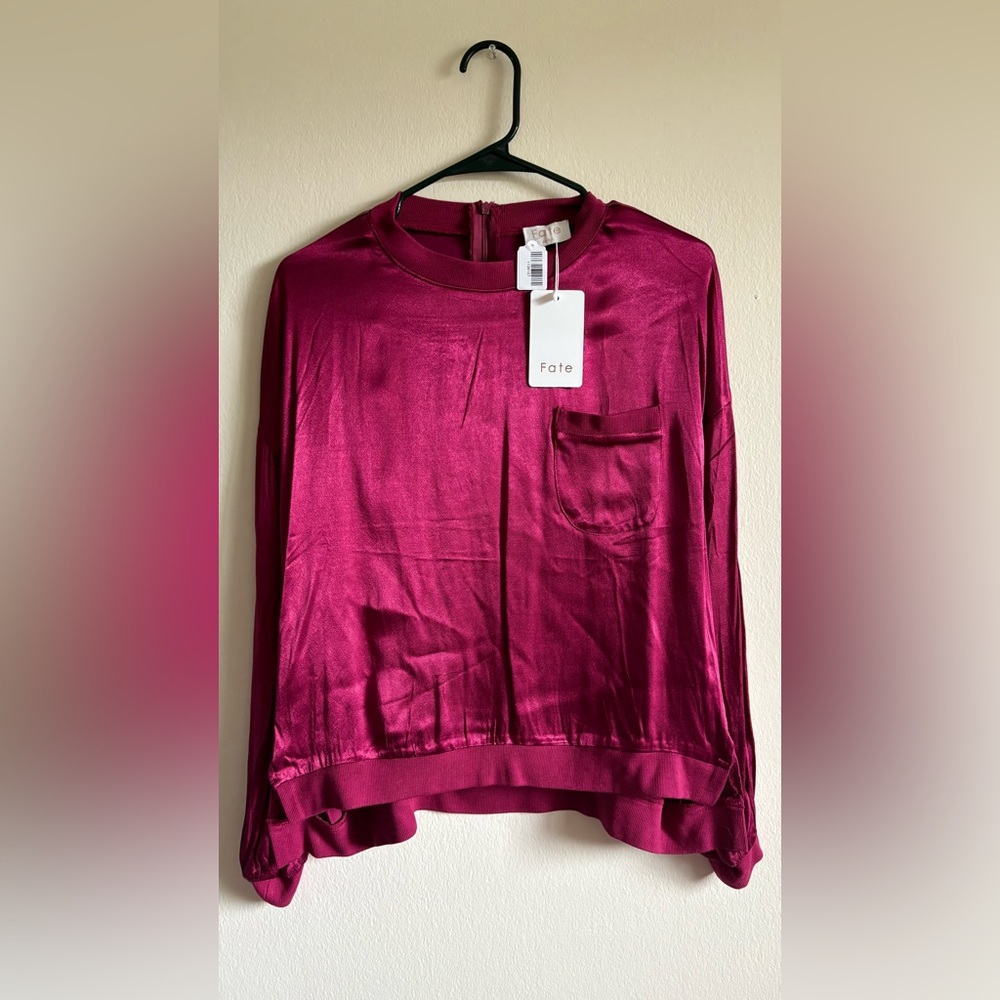 NanaMacs Taking What’s Owed Satin Long Sleeve Top (Maroon) Small